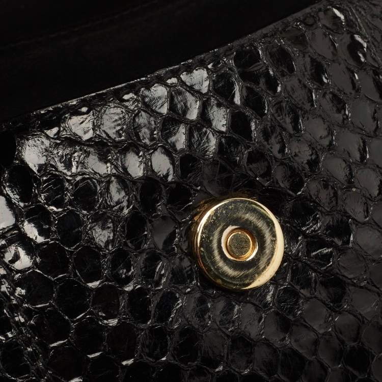 Pre Owned Dolce & Gabbana Black Python Ring Flap Shoulder Bag