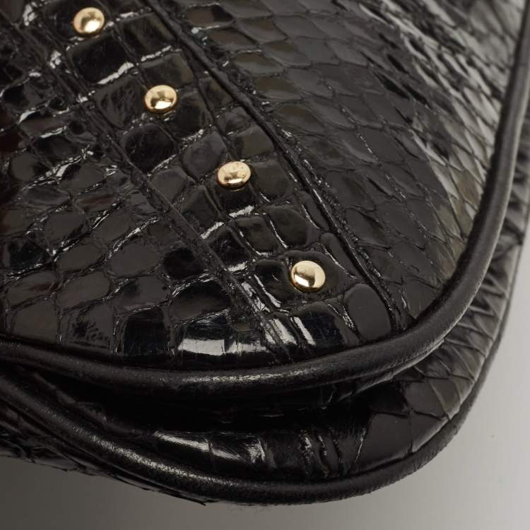 Pre Owned Dolce & Gabbana Black Python Ring Flap Shoulder Bag