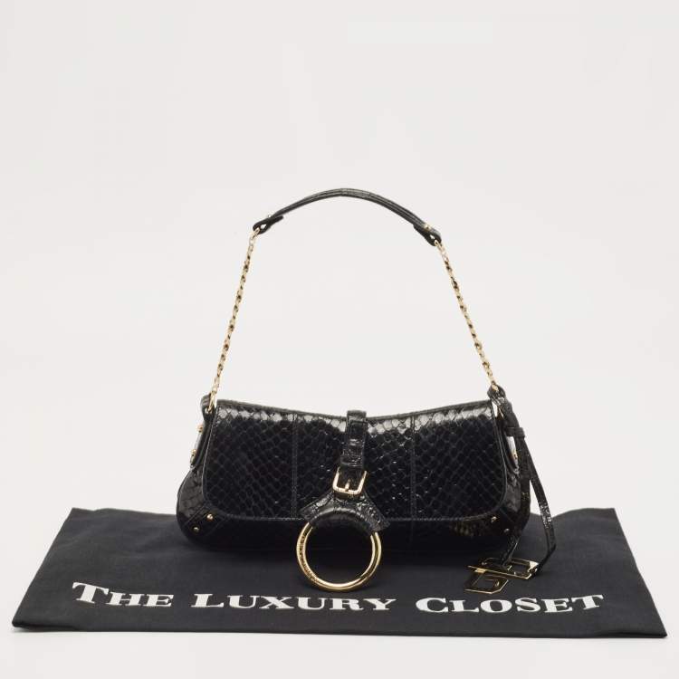 Pre Owned Dolce & Gabbana Black Python Ring Flap Shoulder Bag