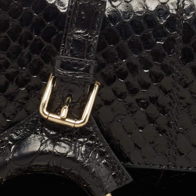 Pre Owned Dolce & Gabbana Black Python Ring Flap Shoulder Bag