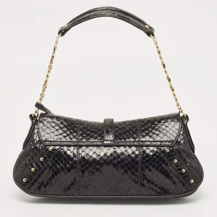 Pre Owned Dolce & Gabbana Black Python Ring Flap Shoulder Bag