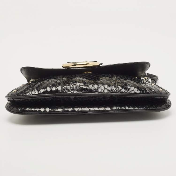 Pre Owned Dolce & Gabbana Black Python Ring Flap Shoulder Bag