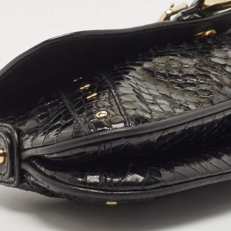 Pre Owned Dolce & Gabbana Black Python Ring Flap Shoulder Bag