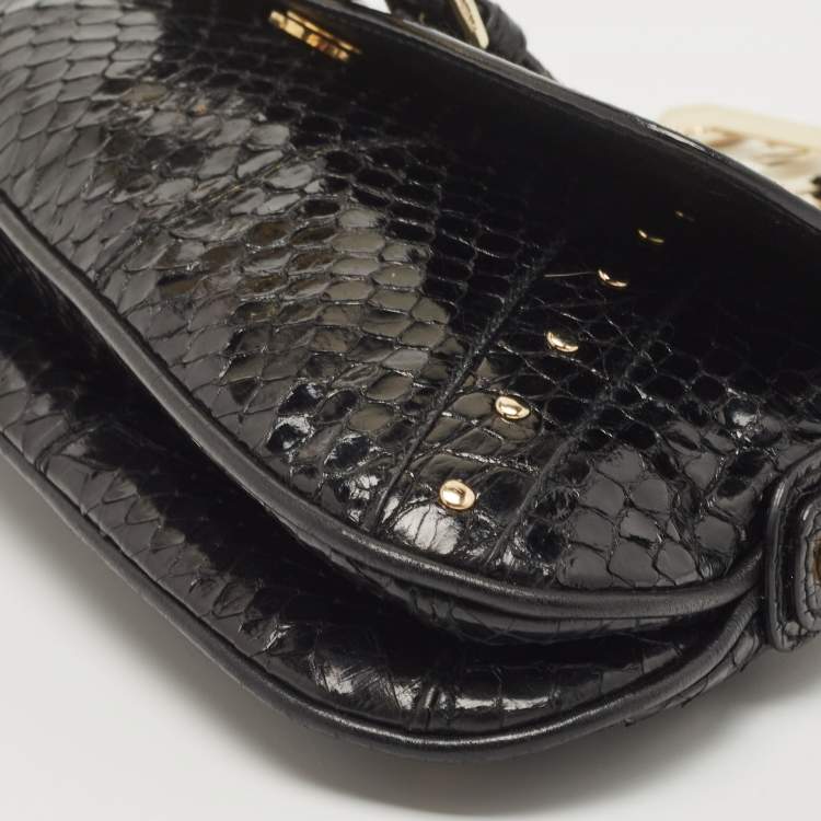 Pre Owned Dolce & Gabbana Black Python Ring Flap Shoulder Bag