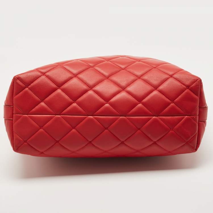 Pre Owned Dolce & Gabbana Red Quilted Leather Chain Shopper Tote