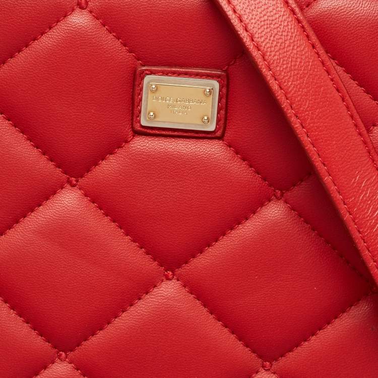 Pre Owned Dolce & Gabbana Red Quilted Leather Chain Shopper Tote