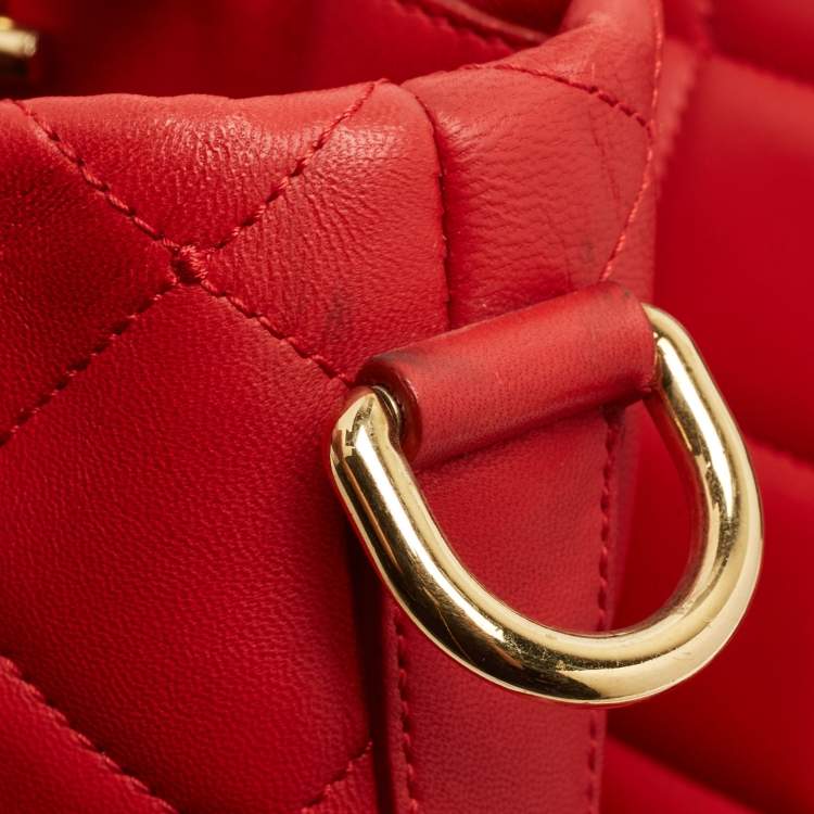 Pre Owned Dolce & Gabbana Red Quilted Leather Chain Shopper Tote