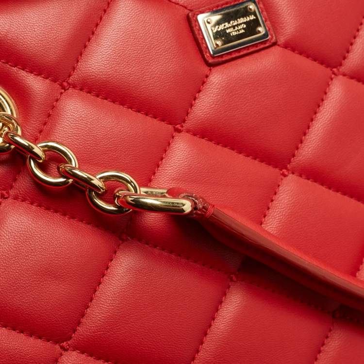 Pre Owned Dolce & Gabbana Red Quilted Leather Chain Shopper Tote