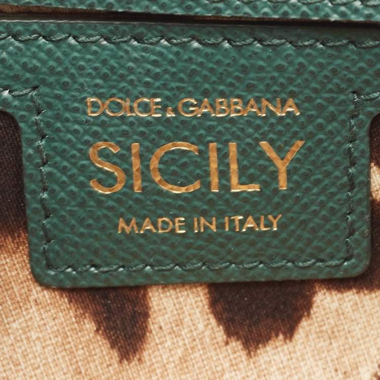 Pre Owned Dolce & Gabbana Green Leather Small Miss Sicily East West Top Handle Bag