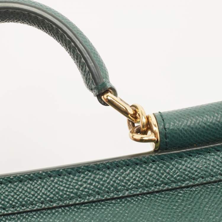 Pre Owned Dolce & Gabbana Green Leather Small Miss Sicily East West Top Handle Bag