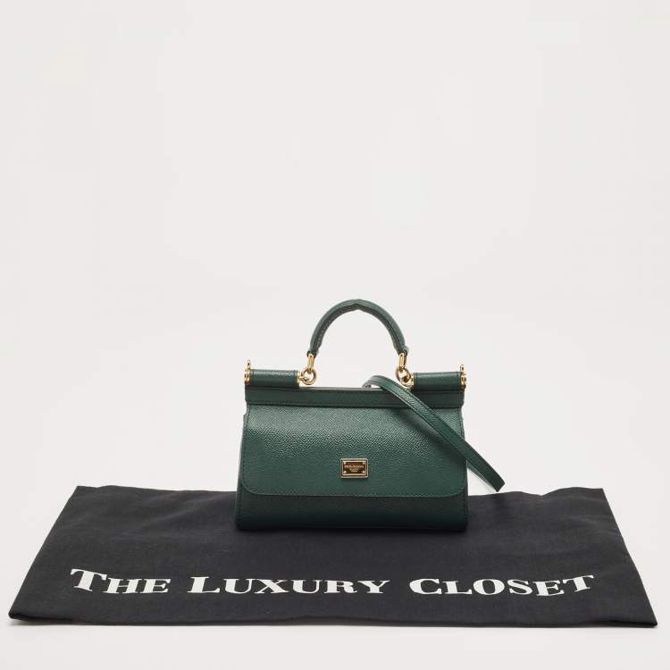 Pre Owned Dolce & Gabbana Green Leather Small Miss Sicily East West Top Handle Bag