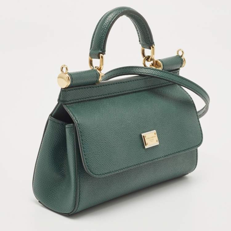 Pre Owned Dolce & Gabbana Green Leather Small Miss Sicily East West Top Handle Bag