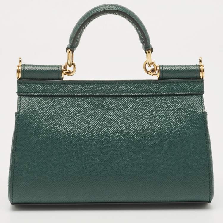 Pre Owned Dolce & Gabbana Green Leather Small Miss Sicily East West Top Handle Bag