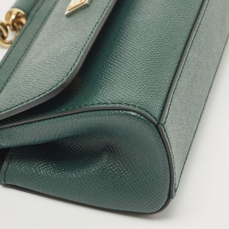 Pre Owned Dolce & Gabbana Green Leather Small Miss Sicily East West Top Handle Bag