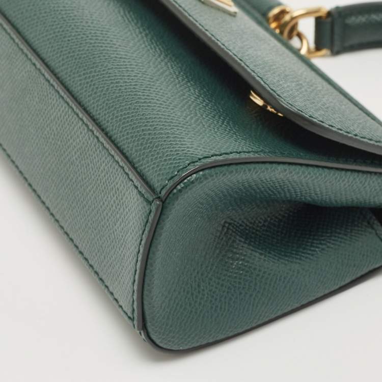Pre Owned Dolce & Gabbana Green Leather Small Miss Sicily East West Top Handle Bag