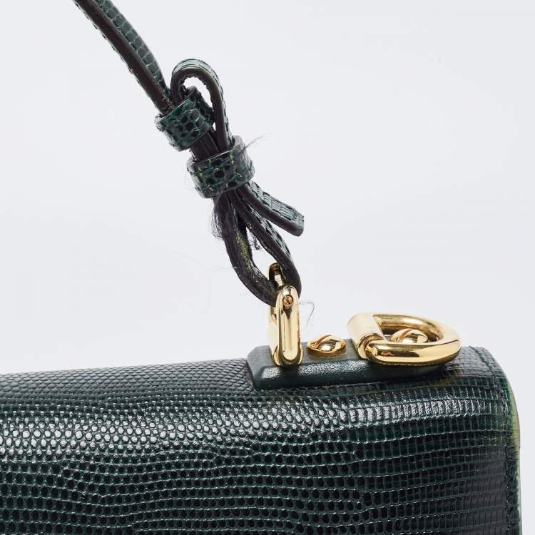 Pre Owned Dolce & Gabbana Green Lizard Embossed Leather Lucia Top Handle Bag