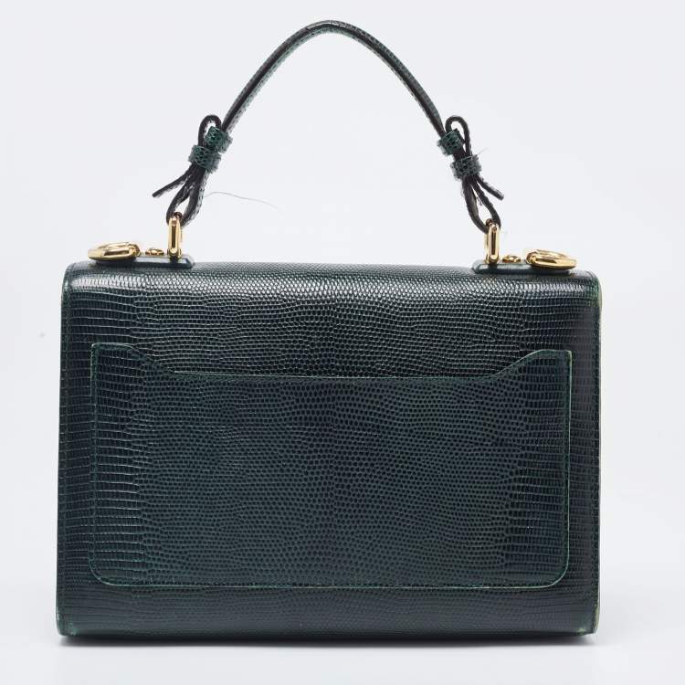 Pre Owned Dolce & Gabbana Green Lizard Embossed Leather Lucia Top Handle Bag