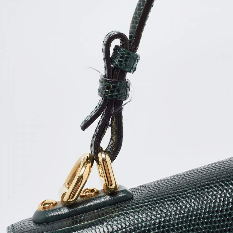 Pre Owned Dolce & Gabbana Green Lizard Embossed Leather Lucia Top Handle Bag