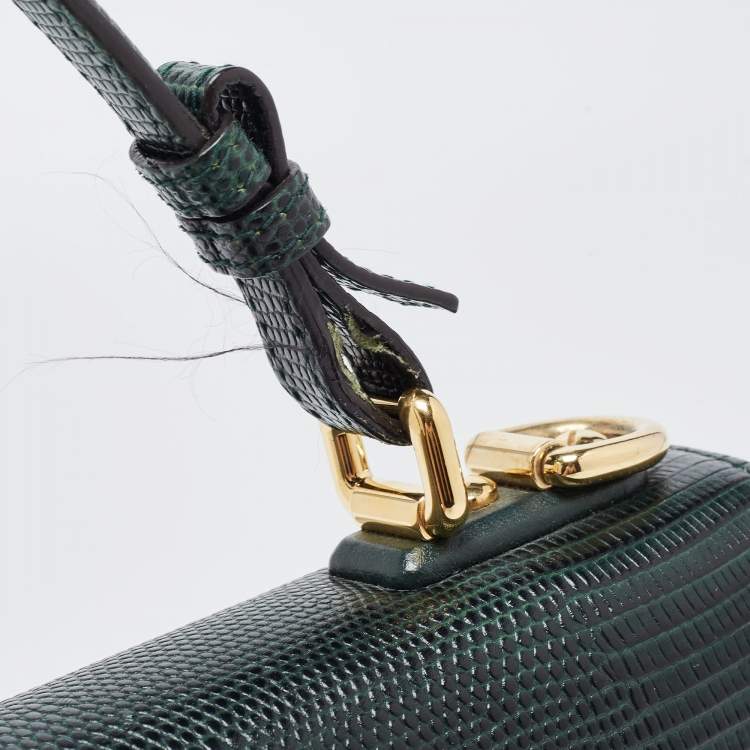 Pre Owned Dolce & Gabbana Green Lizard Embossed Leather Lucia Top Handle Bag