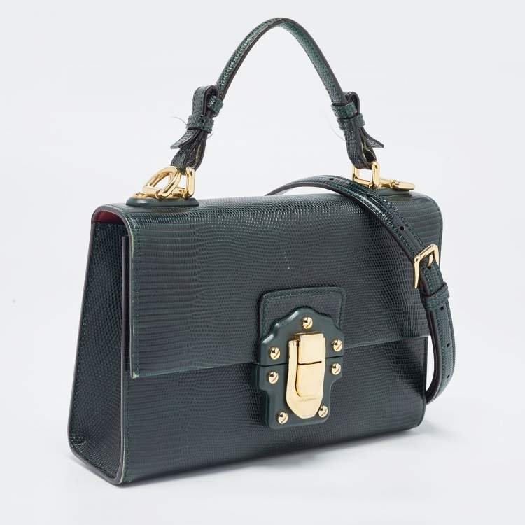 Pre Owned Dolce & Gabbana Green Lizard Embossed Leather Lucia Top Handle Bag