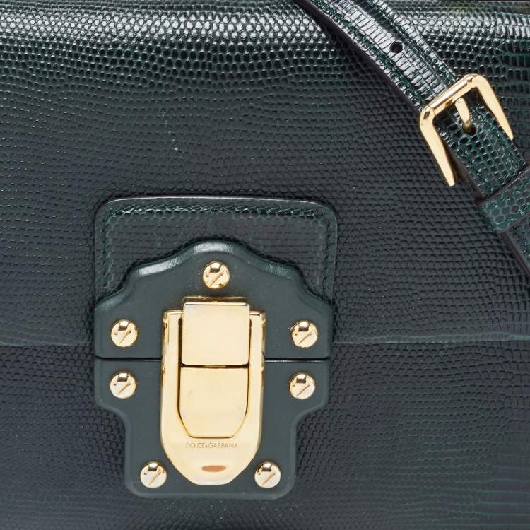 Pre Owned Dolce & Gabbana Green Lizard Embossed Leather Lucia Top Handle Bag