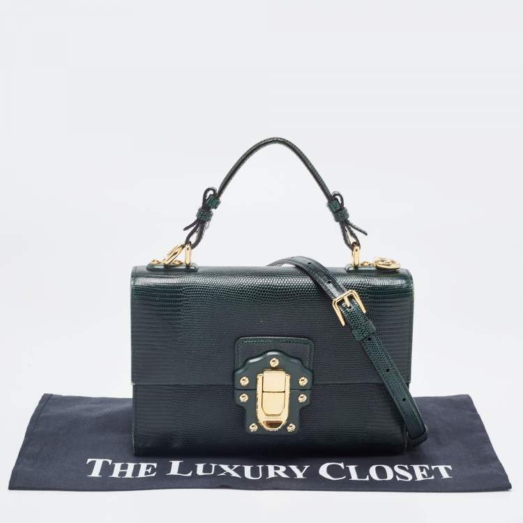 Pre Owned Dolce & Gabbana Green Lizard Embossed Leather Lucia Top Handle Bag