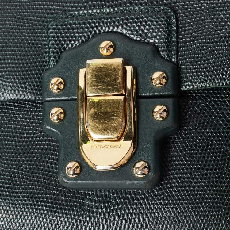 Pre Owned Dolce & Gabbana Green Lizard Embossed Leather Lucia Top Handle Bag