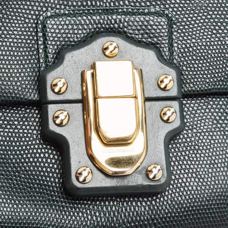 Pre Owned Dolce & Gabbana Green Lizard Embossed Leather Lucia Top Handle Bag