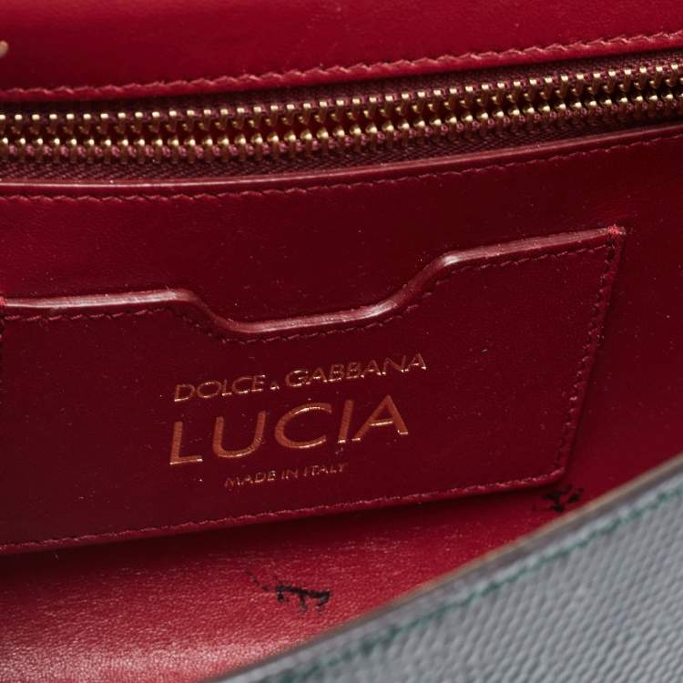 Pre Owned Dolce & Gabbana Green Lizard Embossed Leather Lucia Top Handle Bag