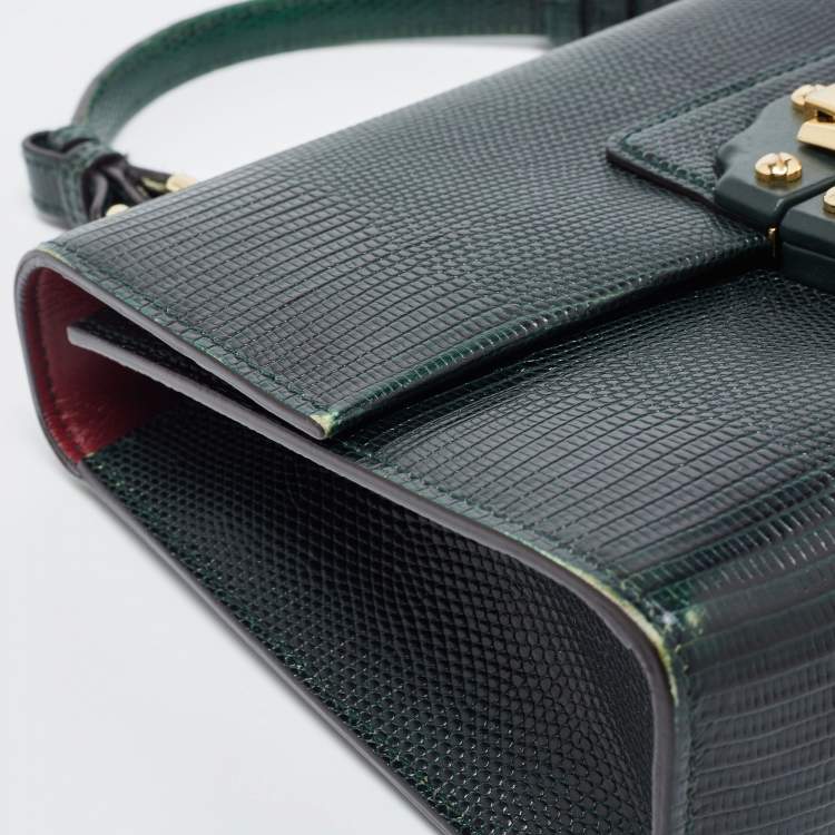 Pre Owned Dolce & Gabbana Green Lizard Embossed Leather Lucia Top Handle Bag