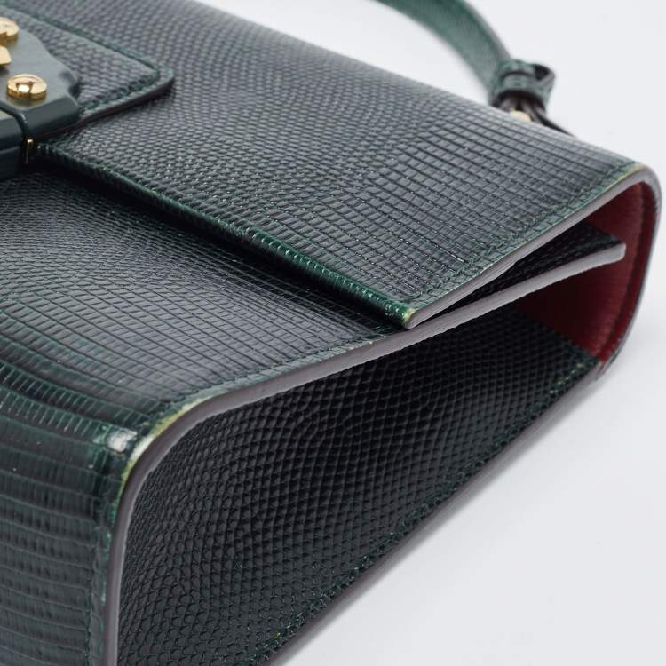 Pre Owned Dolce & Gabbana Green Lizard Embossed Leather Lucia Top Handle Bag
