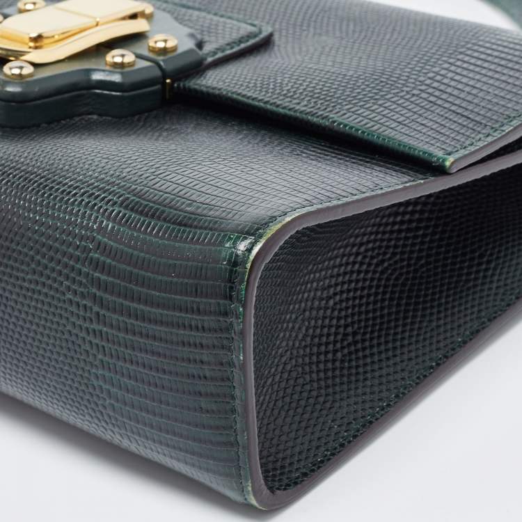 Pre Owned Dolce & Gabbana Green Lizard Embossed Leather Lucia Top Handle Bag