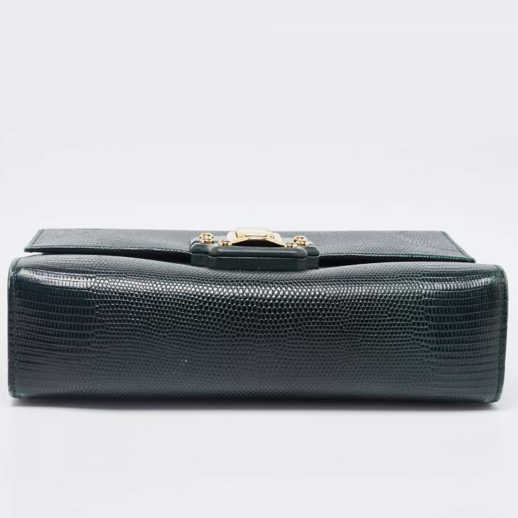 Pre Owned Dolce & Gabbana Green Lizard Embossed Leather Lucia Top Handle Bag