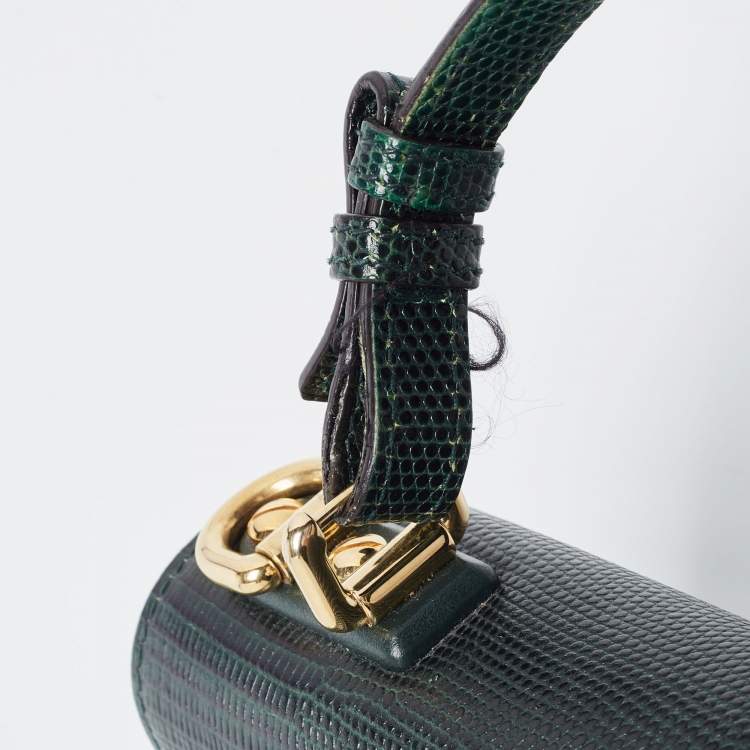 Pre Owned Dolce & Gabbana Green Lizard Embossed Leather Lucia Top Handle Bag