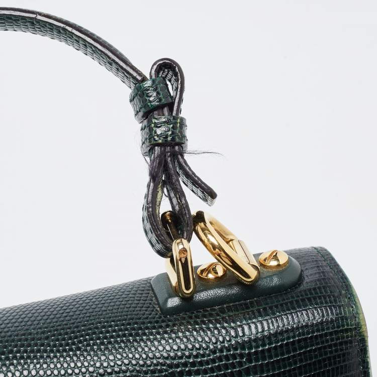 Pre Owned Dolce & Gabbana Green Lizard Embossed Leather Lucia Top Handle Bag