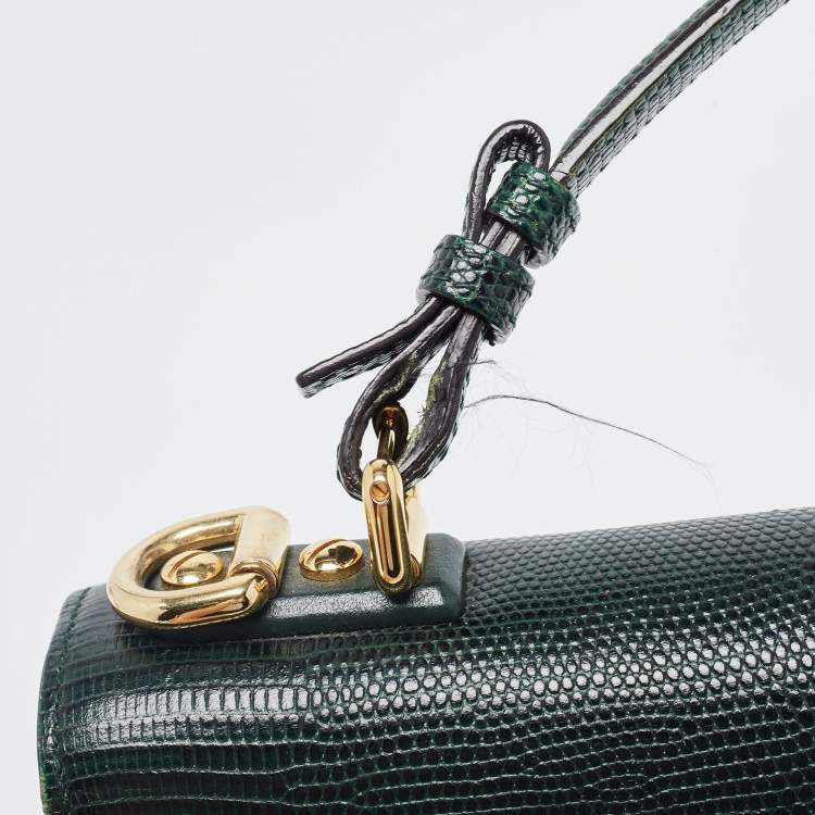 Pre Owned Dolce & Gabbana Green Lizard Embossed Leather Lucia Top Handle Bag