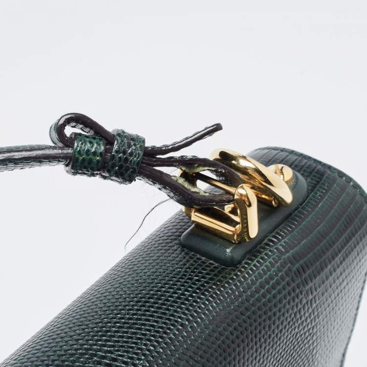 Pre Owned Dolce & Gabbana Green Lizard Embossed Leather Lucia Top Handle Bag