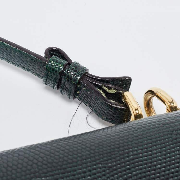 Pre Owned Dolce & Gabbana Green Lizard Embossed Leather Lucia Top Handle Bag