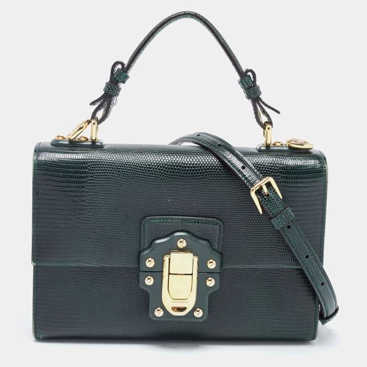 Pre Owned Dolce & Gabbana Green Lizard Embossed Leather Lucia Top Handle Bag