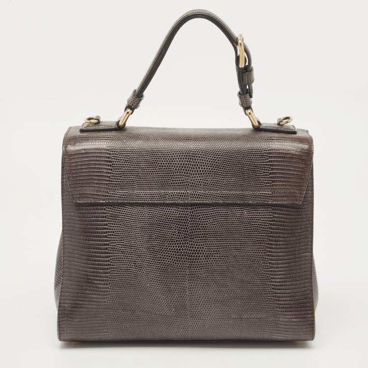 Pre Owned Dolce & Gabbana Grey Lizard Embossed Leather Medium Miss Monica Top Handle Bag