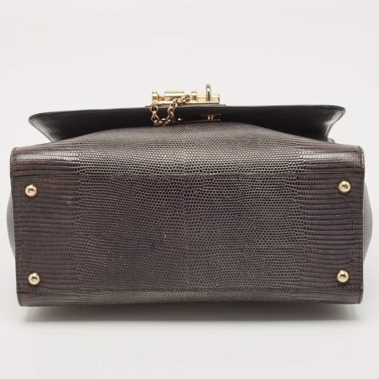 Pre Owned Dolce & Gabbana Grey Lizard Embossed Leather Medium Miss Monica Top Handle Bag