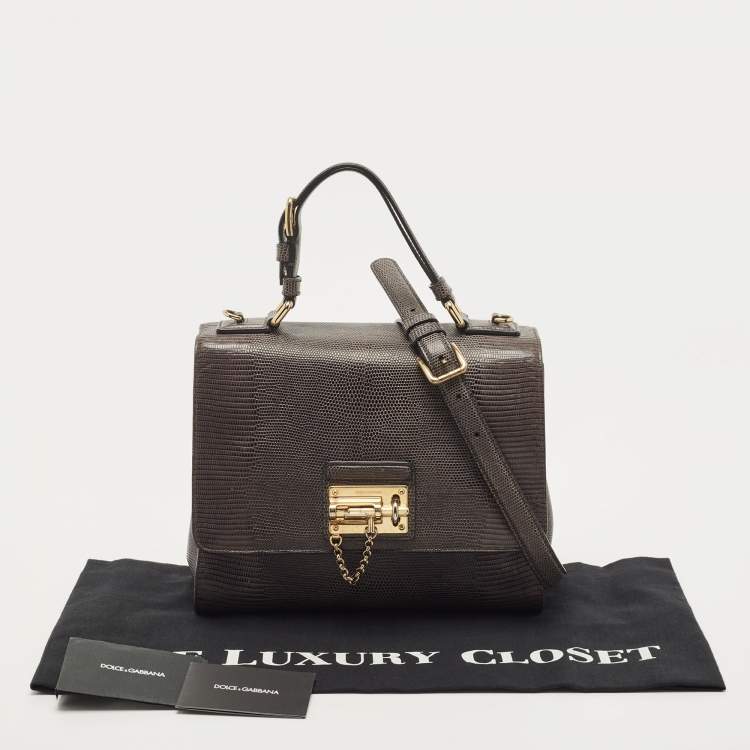 Pre Owned Dolce & Gabbana Grey Lizard Embossed Leather Medium Miss Monica Top Handle Bag