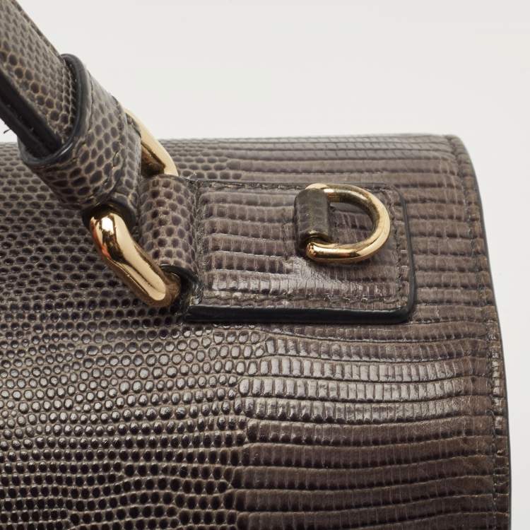 Pre Owned Dolce & Gabbana Grey Lizard Embossed Leather Medium Miss Monica Top Handle Bag