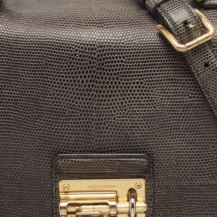 Pre Owned Dolce & Gabbana Grey Lizard Embossed Leather Medium Miss Monica Top Handle Bag