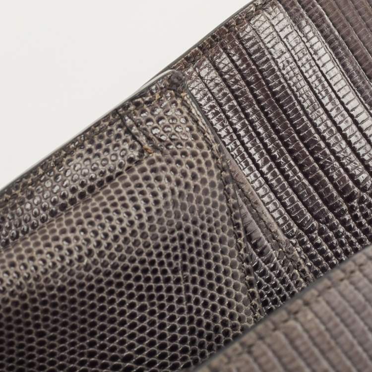 Pre Owned Dolce & Gabbana Grey Lizard Embossed Leather Medium Miss Monica Top Handle Bag