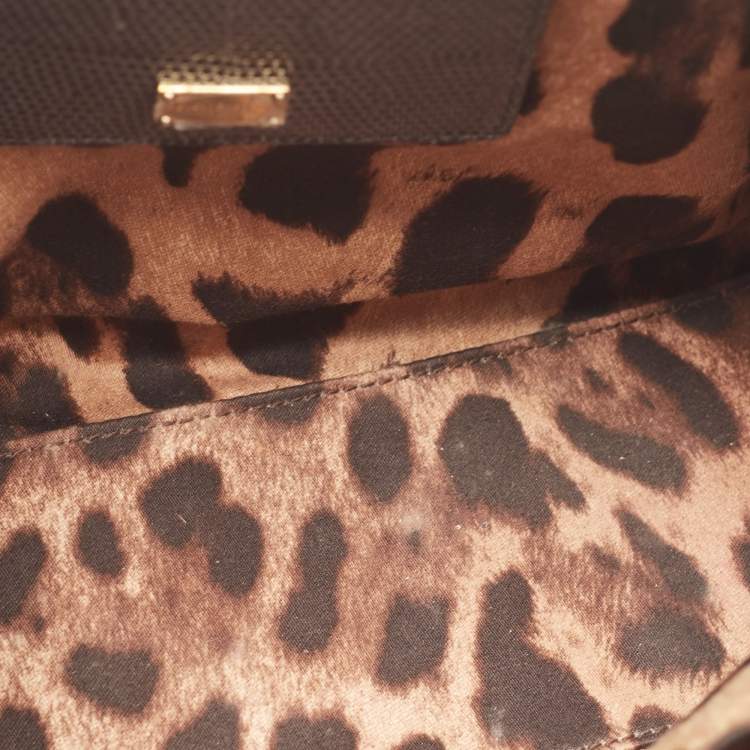 Pre Owned Dolce & Gabbana Grey Lizard Embossed Leather Medium Miss Monica Top Handle Bag