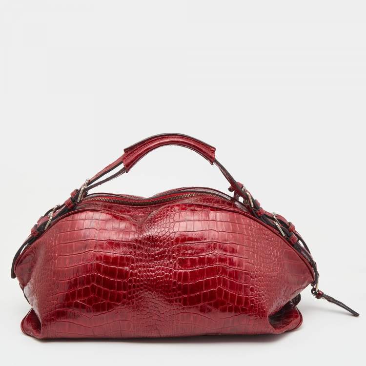 Pre Owned Dolce & Gabbana Red Croc Embossed Patent Leather Miss Bunny Bag