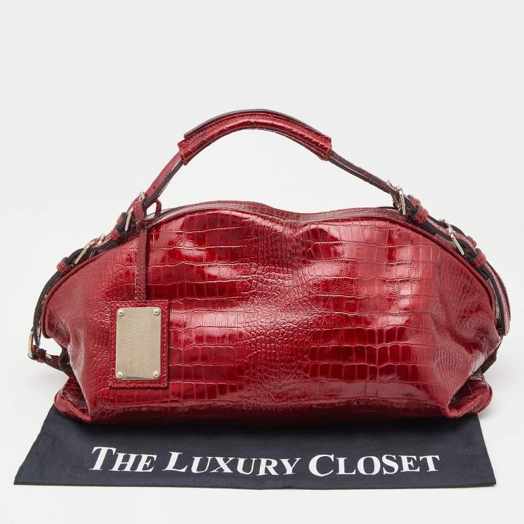 Pre Owned Dolce & Gabbana Red Croc Embossed Patent Leather Miss Bunny Bag