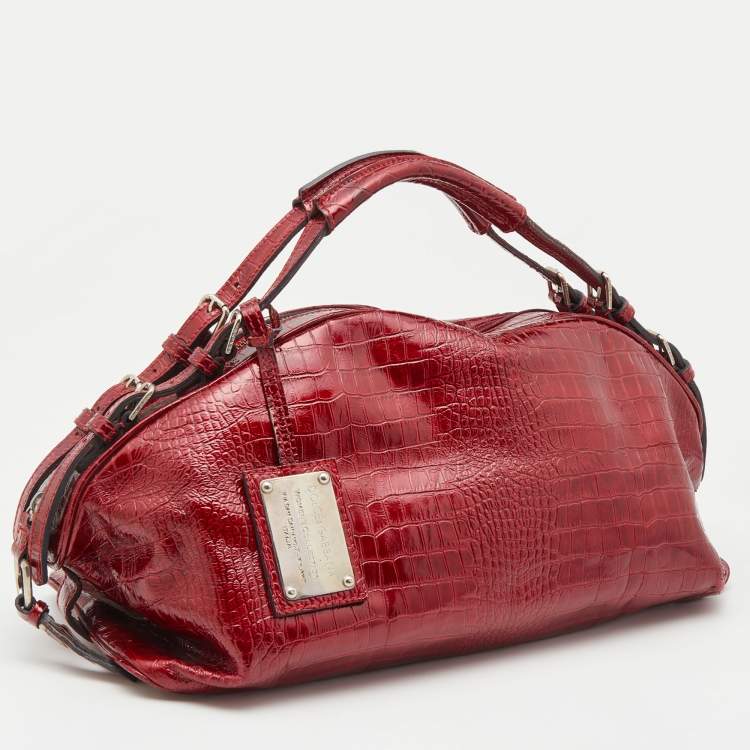 Pre Owned Dolce & Gabbana Red Croc Embossed Patent Leather Miss Bunny Bag