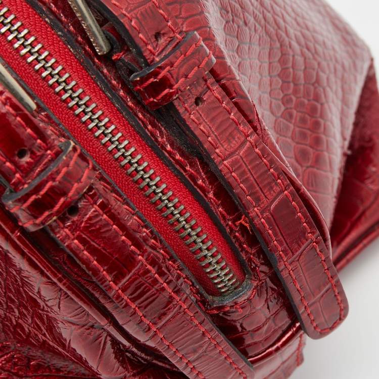 Pre Owned Dolce & Gabbana Red Croc Embossed Patent Leather Miss Bunny Bag